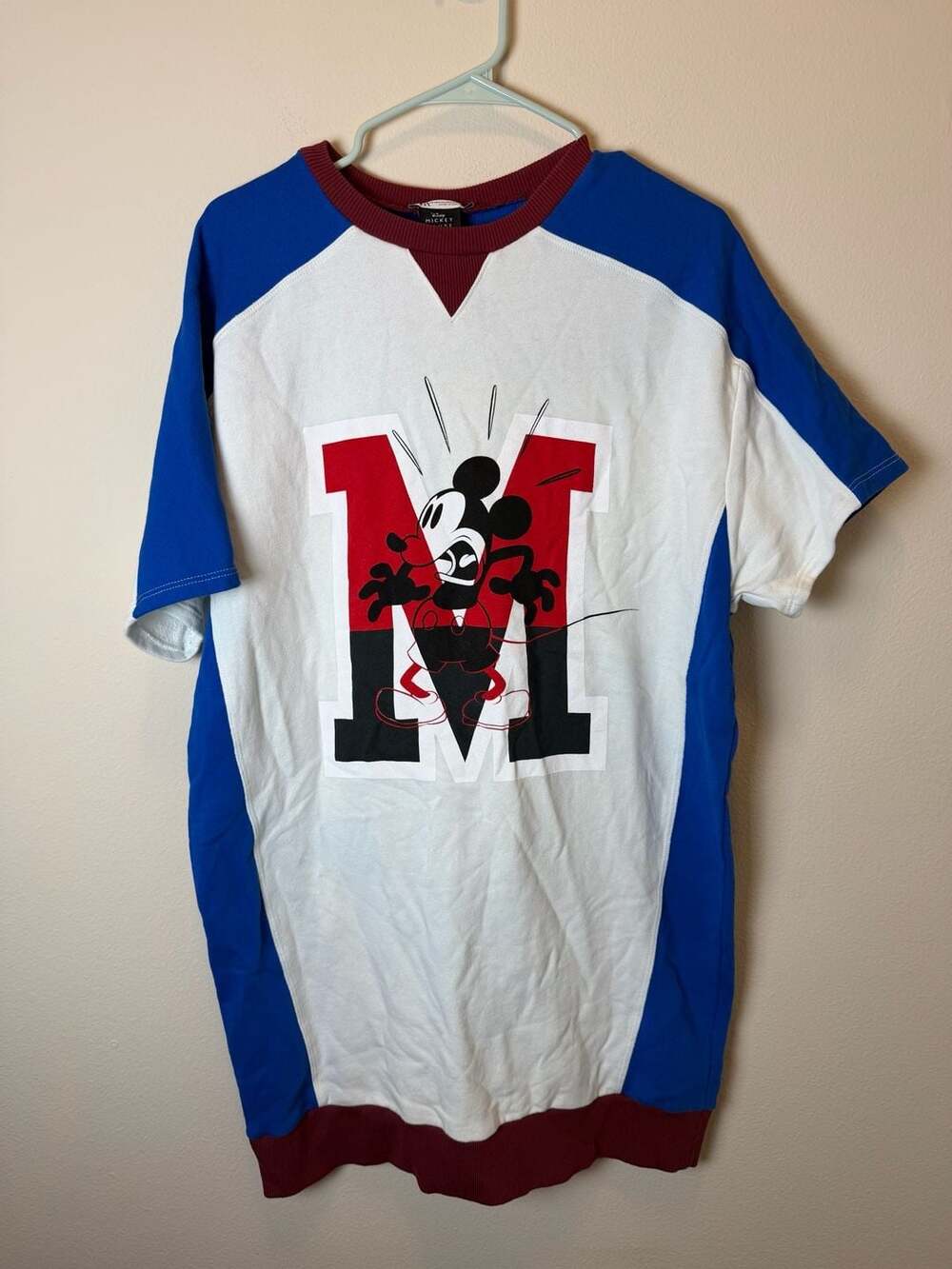 Zara Disney Mickey Mouse Short Sleeve T-Shirt Sweater Dress White Blue XS S
